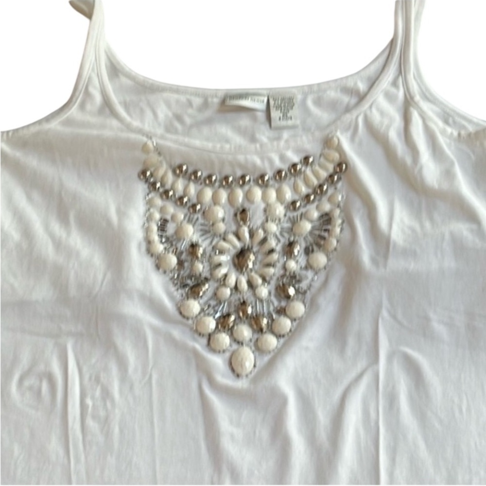 Newport News XL white embellished sleeveless top with shelf bra oversized
